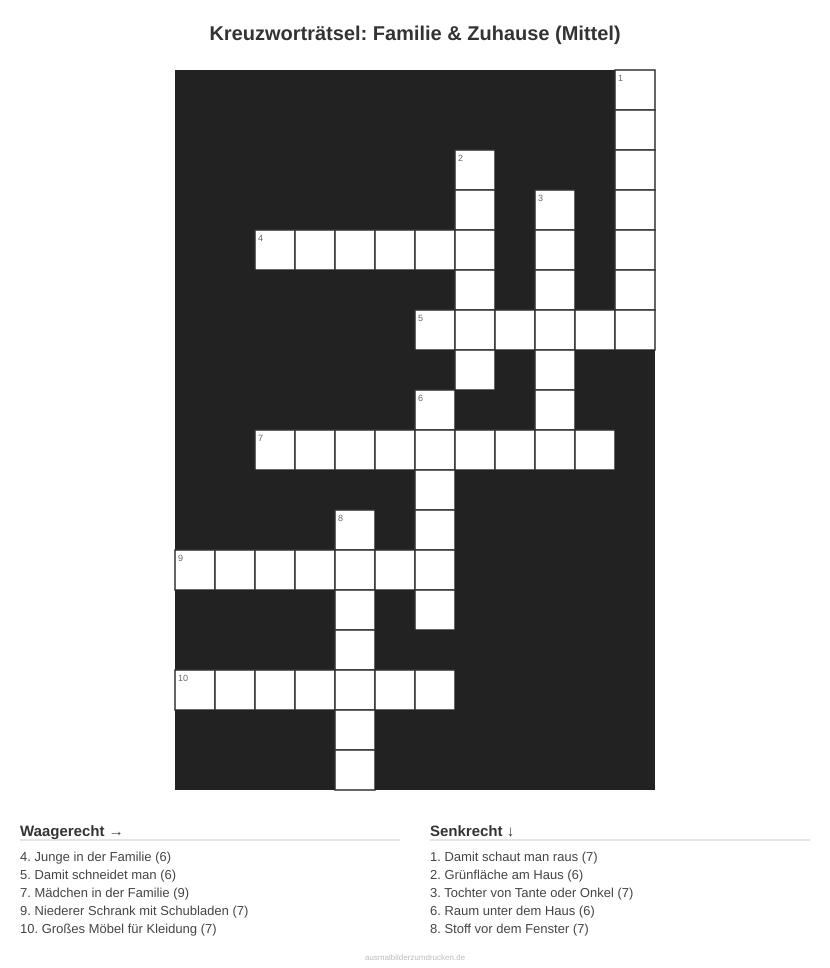 Kreuzworträtsel Kreuzworträtsel: Familie & Zuhause (Mittel) aus der Kategorie Familie - kostenlos ausdrucken