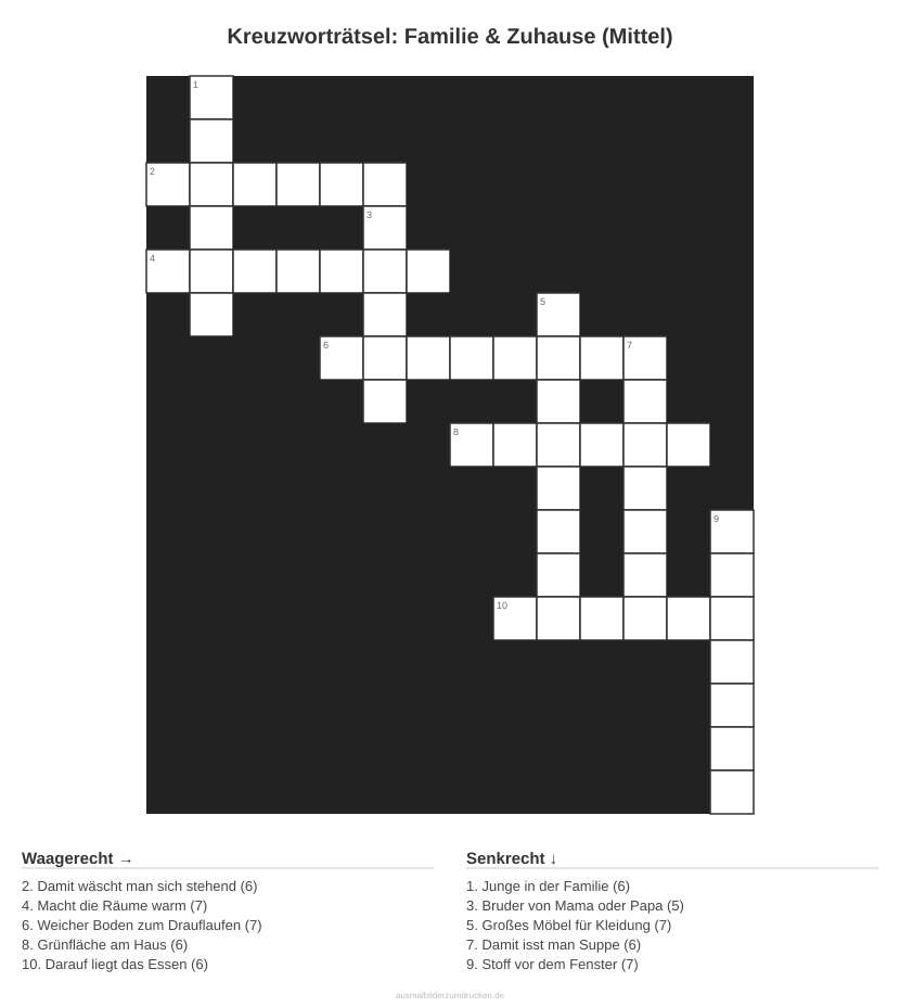 Kreuzworträtsel Kreuzworträtsel: Familie & Zuhause (Mittel) aus der Kategorie Familie - kostenlos ausdrucken