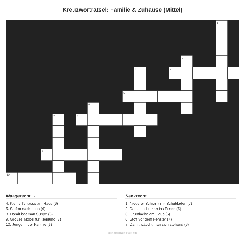 Kreuzworträtsel Kreuzworträtsel: Familie & Zuhause (Mittel) aus der Kategorie Familie - kostenlos ausdrucken