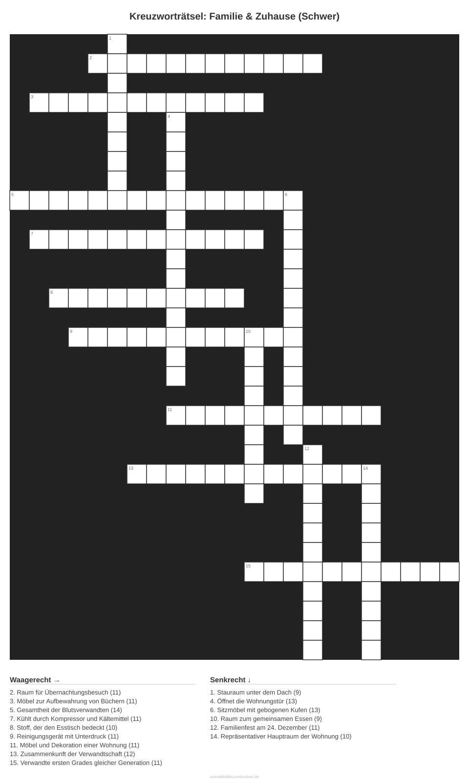 Kreuzworträtsel Kreuzworträtsel: Familie & Zuhause (Schwer) aus der Kategorie Familie - kostenlos ausdrucken