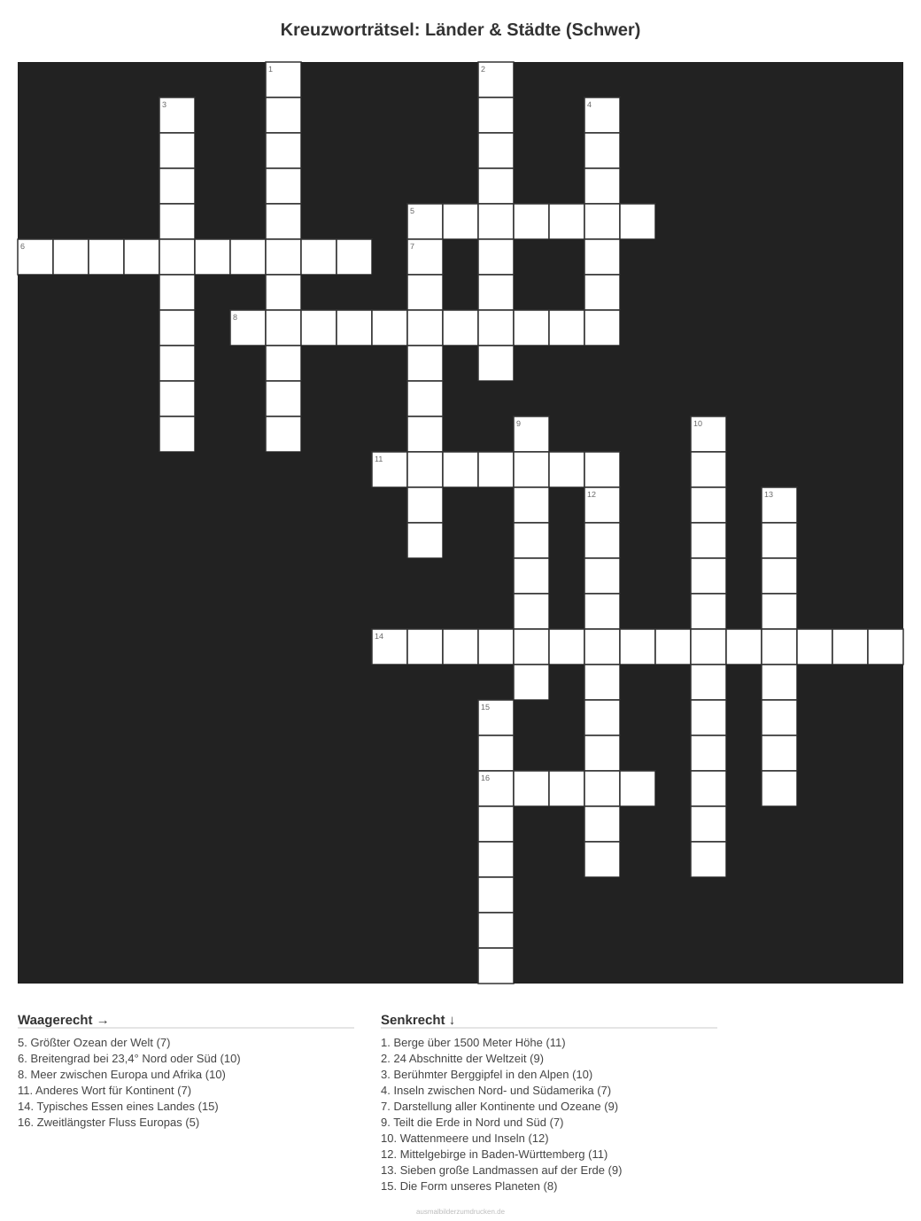 Kreuzworträtsel Kreuzworträtsel: Länder & Städte (Schwer) aus der Kategorie Länder - kostenlos ausdrucken