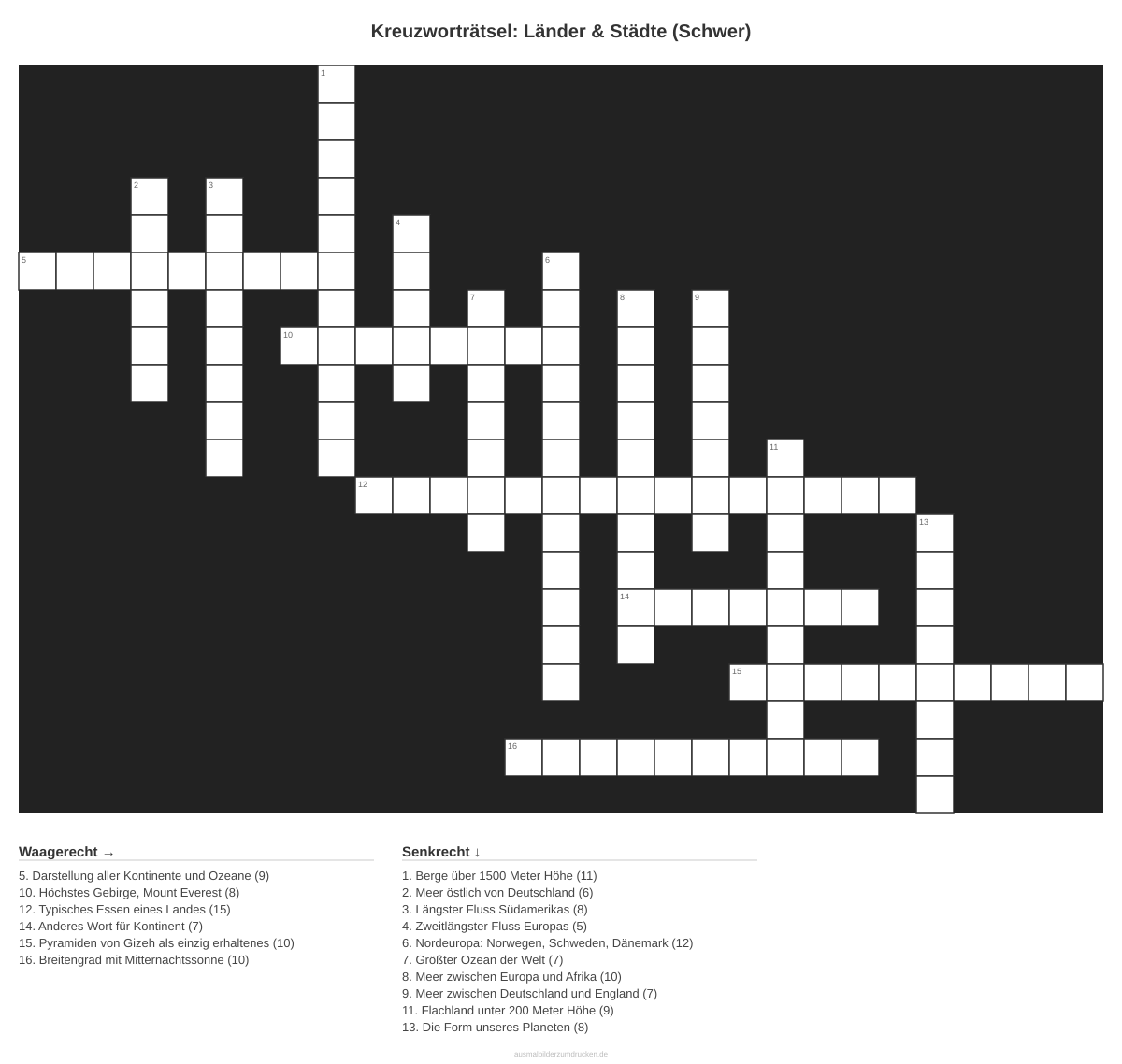 Kreuzworträtsel Kreuzworträtsel: Länder & Städte (Schwer) aus der Kategorie Länder - kostenlos ausdrucken