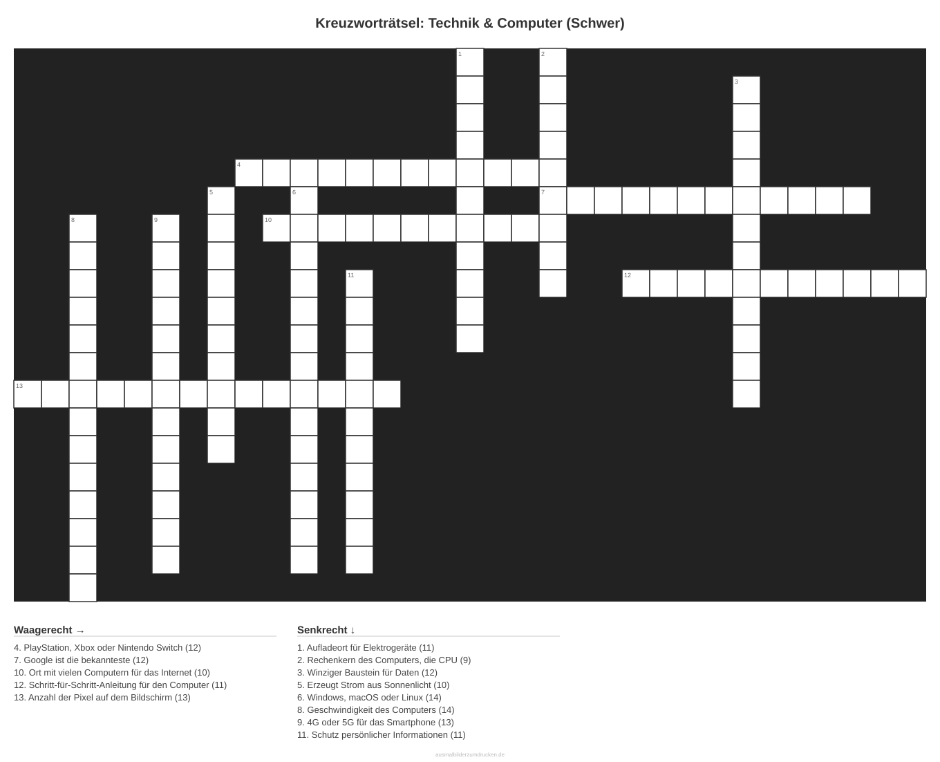 Kreuzworträtsel Kreuzworträtsel: Technik & Computer (Schwer) aus der Kategorie Technik - kostenlos ausdrucken
