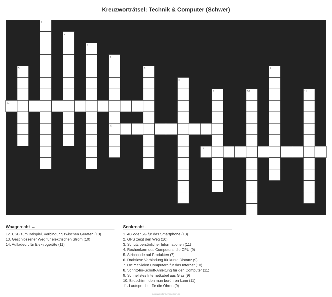 Kreuzworträtsel Kreuzworträtsel: Technik & Computer (Schwer) aus der Kategorie Technik - kostenlos ausdrucken