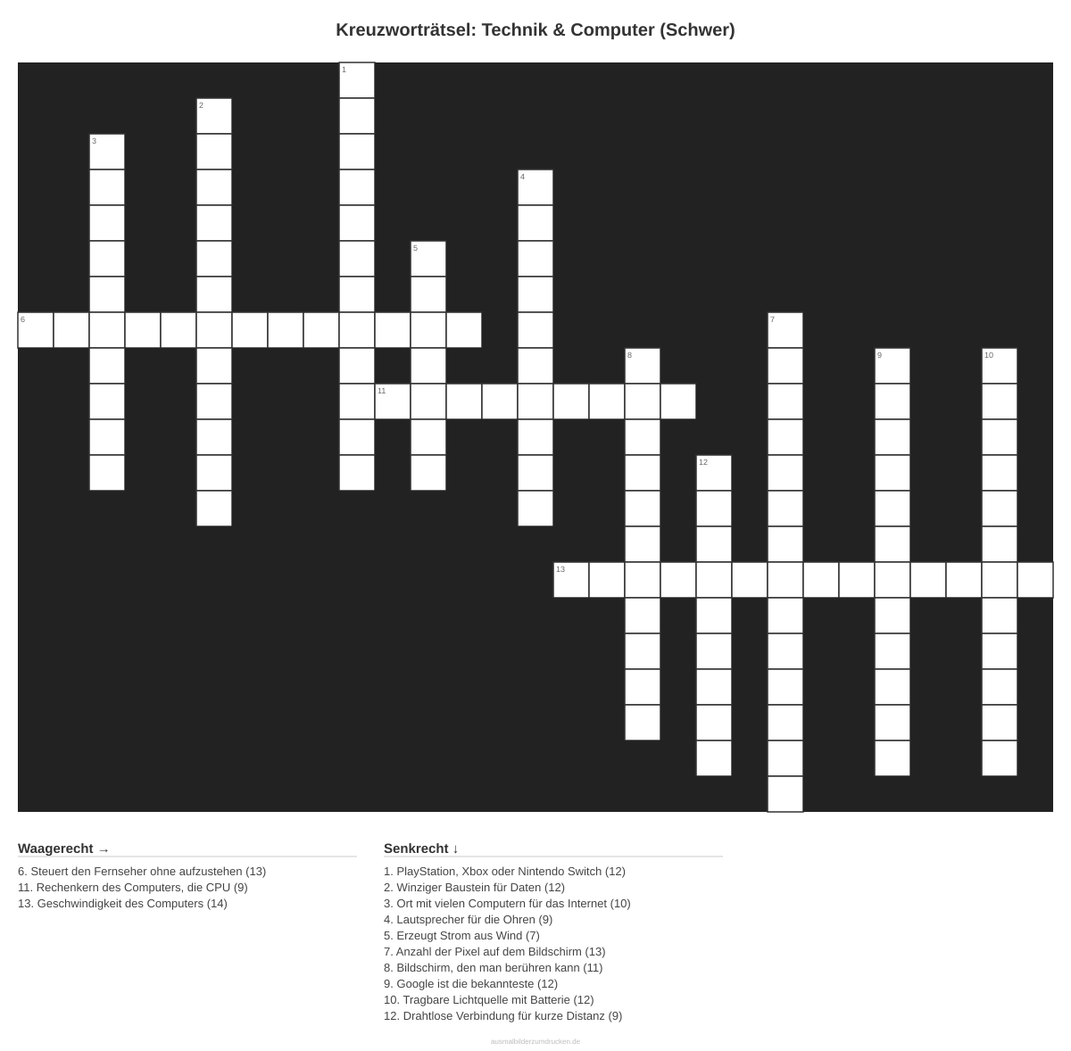 Kreuzworträtsel Kreuzworträtsel: Technik & Computer (Schwer) aus der Kategorie Technik - kostenlos ausdrucken