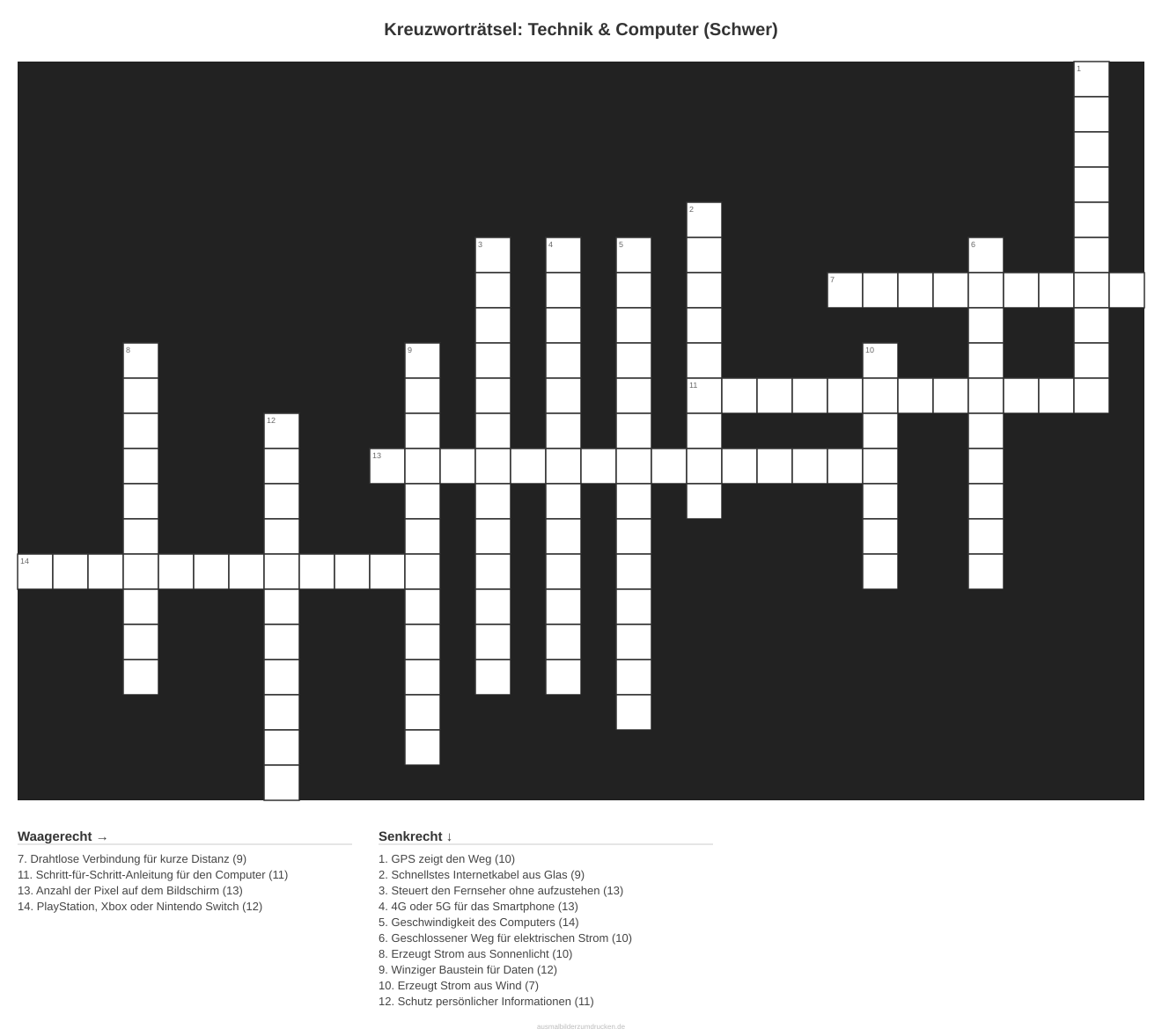 Kreuzworträtsel Kreuzworträtsel: Technik & Computer (Schwer) aus der Kategorie Technik - kostenlos ausdrucken