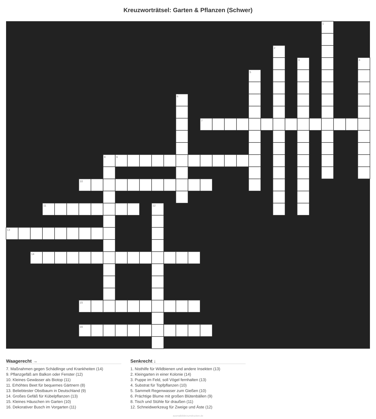 Kreuzworträtsel Kreuzworträtsel: Garten & Pflanzen (Schwer) aus der Kategorie Garten - kostenlos ausdrucken