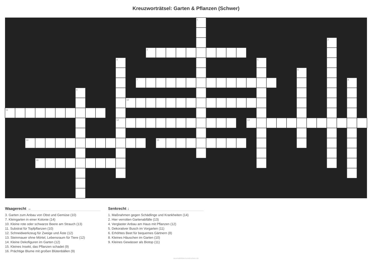 Kreuzworträtsel Kreuzworträtsel: Garten & Pflanzen (Schwer) aus der Kategorie Garten - kostenlos ausdrucken