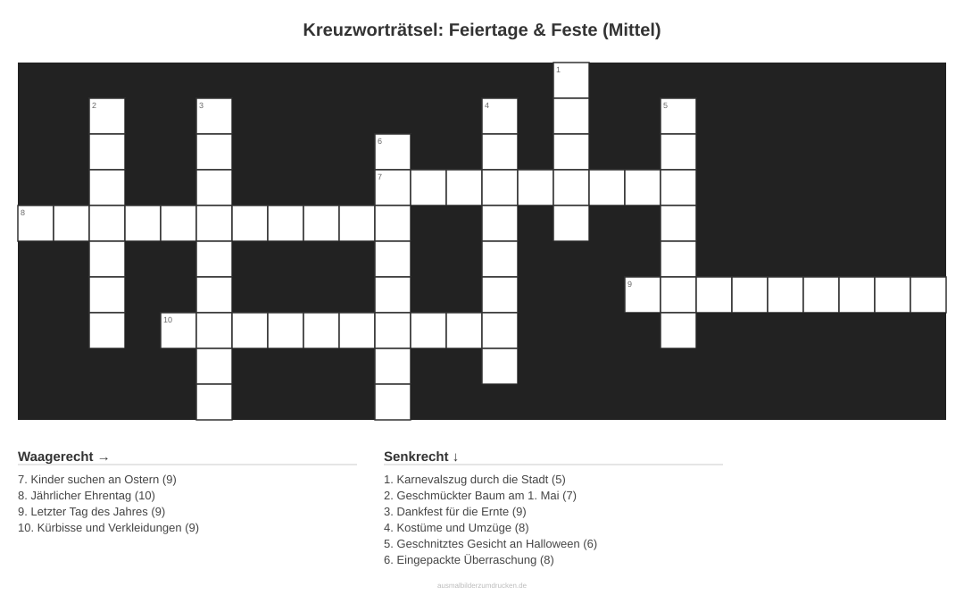 Kreuzworträtsel Kreuzworträtsel: Feiertage & Feste (Mittel) aus der Kategorie Feste - kostenlos ausdrucken