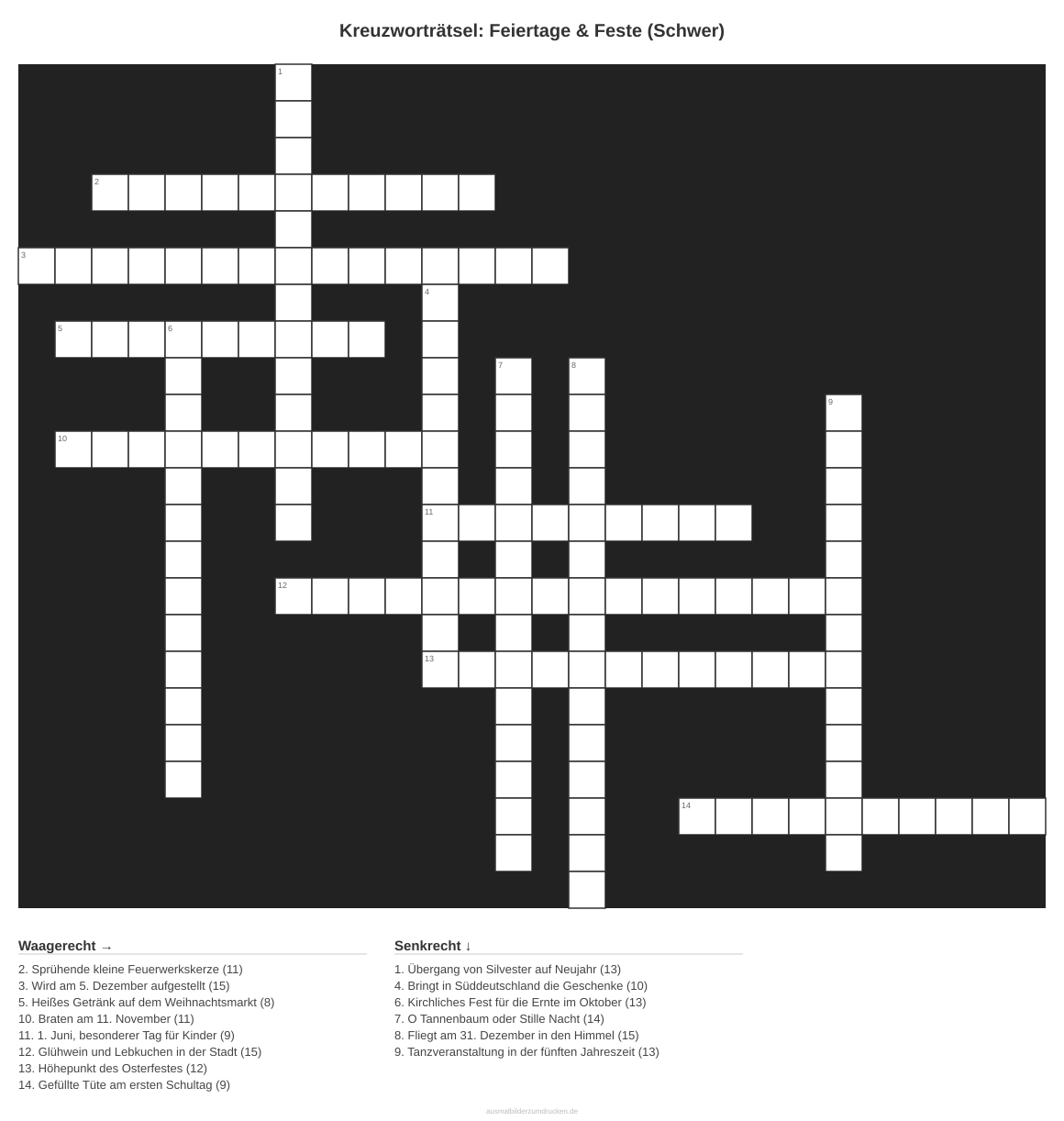 Kreuzworträtsel Kreuzworträtsel: Feiertage & Feste (Schwer) aus der Kategorie Feste - kostenlos ausdrucken