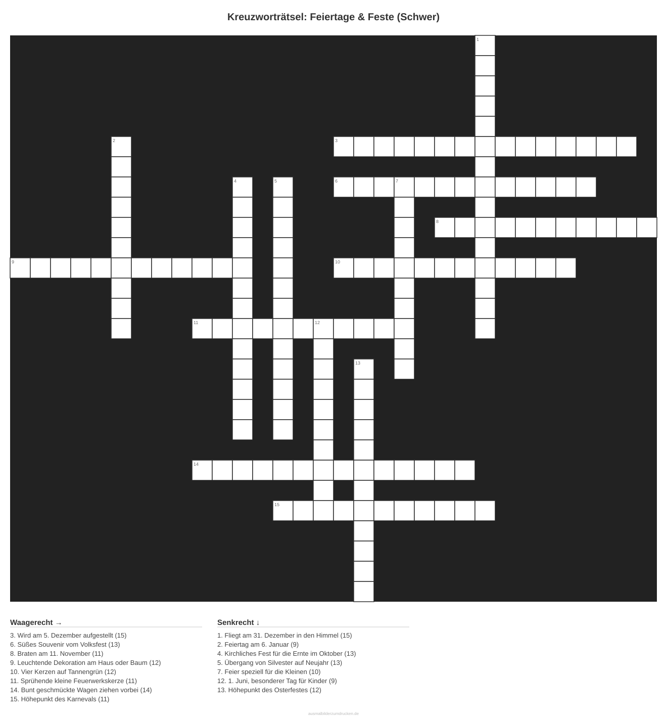 Kreuzworträtsel Kreuzworträtsel: Feiertage & Feste (Schwer) aus der Kategorie Feste - kostenlos ausdrucken