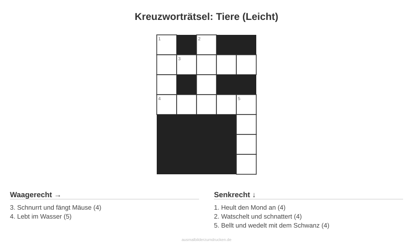 Kreuzworträtsel Kreuzworträtsel: Tiere (Leicht) aus der Kategorie Tiere - kostenlos ausdrucken