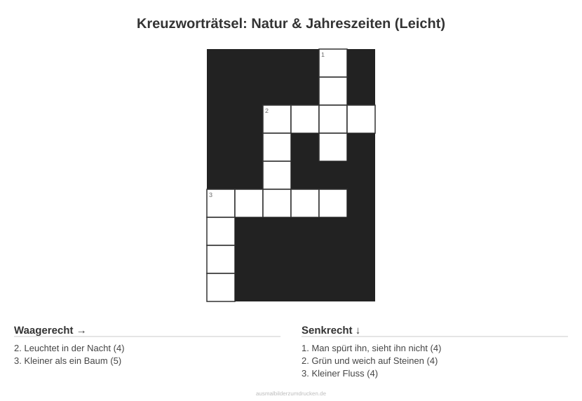 Kreuzworträtsel Kreuzworträtsel: Natur & Jahreszeiten (Leicht) aus der Kategorie Natur - kostenlos ausdrucken