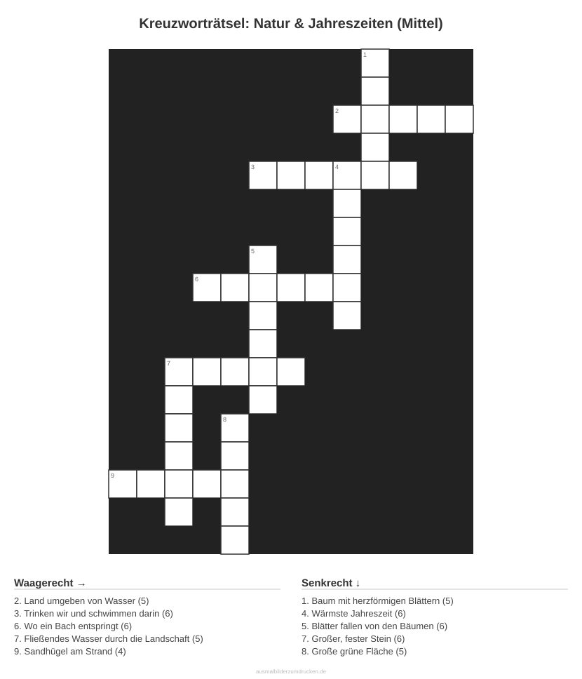 Kreuzworträtsel Kreuzworträtsel: Natur & Jahreszeiten (Mittel) aus der Kategorie Natur - kostenlos ausdrucken