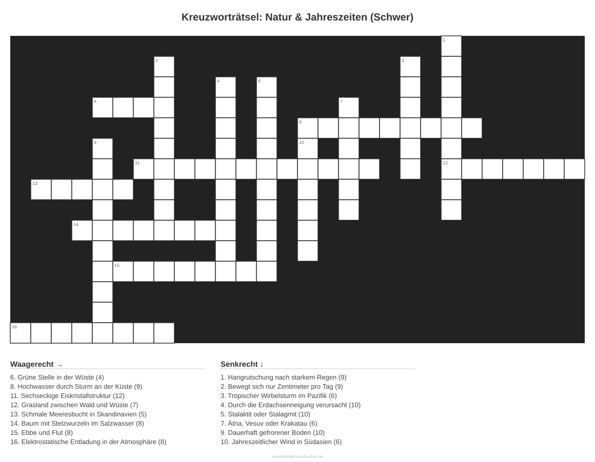 Kreuzworträtsel Kreuzworträtsel: Natur & Jahreszeiten (Schwer) aus der Kategorie Natur - kostenlos ausdrucken