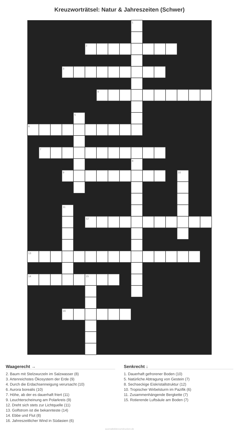 Kreuzworträtsel Kreuzworträtsel: Natur & Jahreszeiten (Schwer) aus der Kategorie Natur - kostenlos ausdrucken