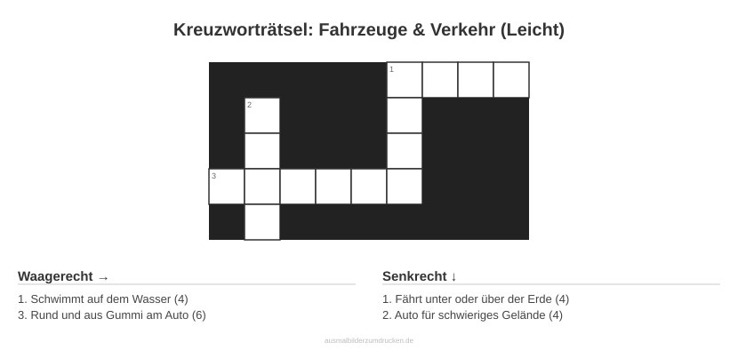 Kreuzworträtsel Kreuzworträtsel: Fahrzeuge & Verkehr (Leicht) aus der Kategorie Fahrzeuge - kostenlos ausdrucken