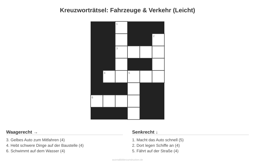 Kreuzworträtsel Kreuzworträtsel: Fahrzeuge & Verkehr (Leicht) aus der Kategorie Fahrzeuge - kostenlos ausdrucken