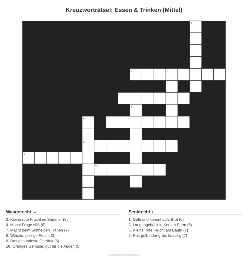 Kreuzworträtsel Kreuzworträtsel: Essen & Trinken (Mittel) aus der Kategorie Essen - kostenlos ausdrucken