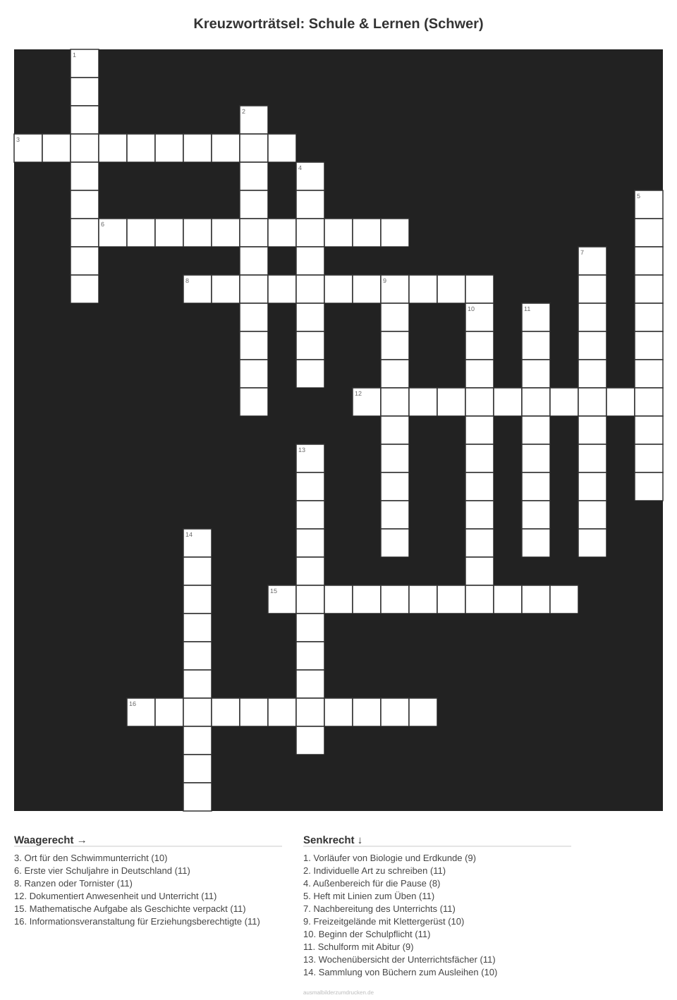 Kreuzworträtsel Kreuzworträtsel: Schule & Lernen (Schwer) aus der Kategorie Schule - kostenlos ausdrucken