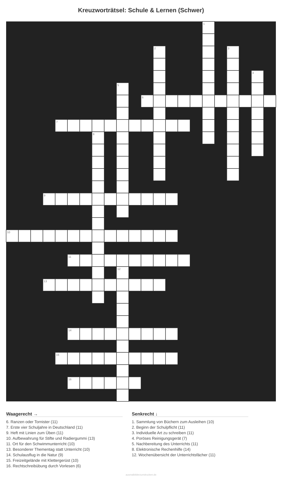 Kreuzworträtsel Kreuzworträtsel: Schule & Lernen (Schwer) aus der Kategorie Schule - kostenlos ausdrucken