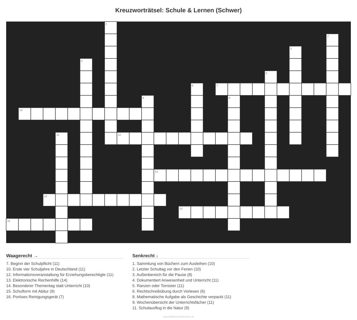 Kreuzworträtsel Kreuzworträtsel: Schule & Lernen (Schwer) aus der Kategorie Schule - kostenlos ausdrucken