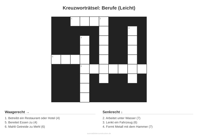 Kreuzworträtsel Kreuzworträtsel: Berufe (Leicht) aus der Kategorie Berufe - kostenlos ausdrucken