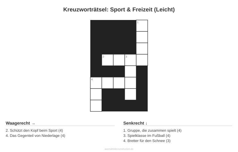 Kreuzworträtsel Kreuzworträtsel: Sport & Freizeit (Leicht) aus der Kategorie Sport - kostenlos ausdrucken