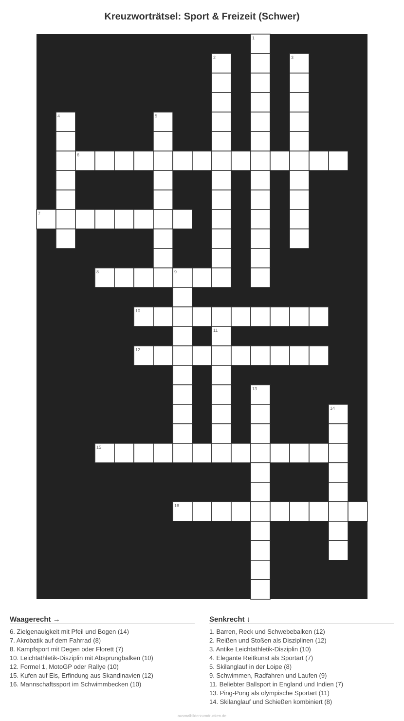 Kreuzworträtsel Kreuzworträtsel: Sport & Freizeit (Schwer) aus der Kategorie Sport - kostenlos ausdrucken