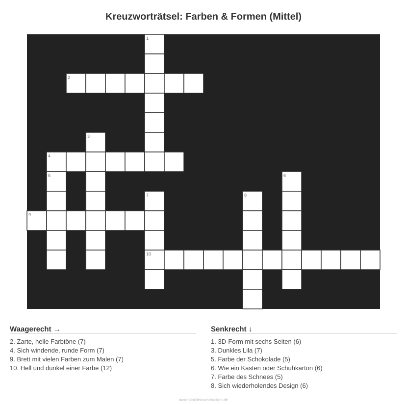 Kreuzworträtsel Kreuzworträtsel: Farben & Formen (Mittel) aus der Kategorie Farben - kostenlos ausdrucken