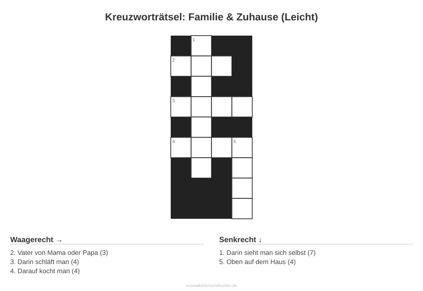 Kreuzworträtsel Kreuzworträtsel: Familie & Zuhause (Leicht) aus der Kategorie Familie - kostenlos ausdrucken