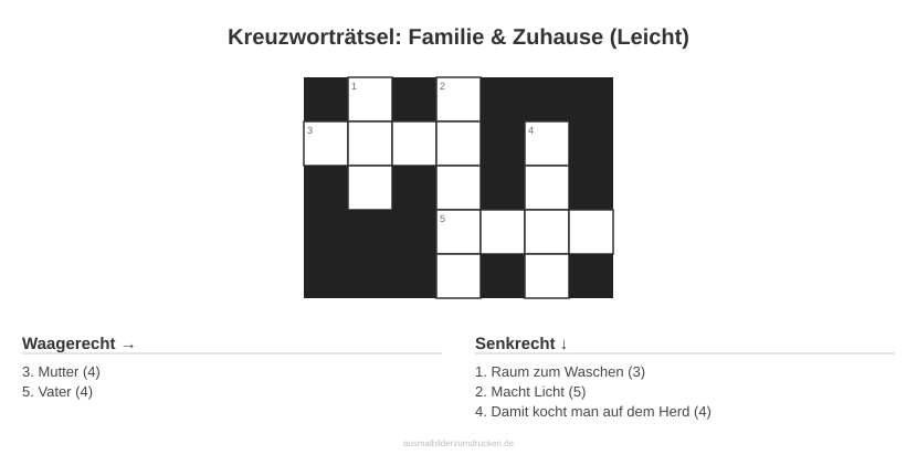 Kreuzworträtsel Kreuzworträtsel: Familie & Zuhause (Leicht) aus der Kategorie Familie - kostenlos ausdrucken