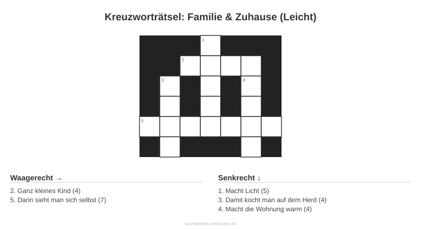 Kreuzworträtsel Kreuzworträtsel: Familie & Zuhause (Leicht) aus der Kategorie Familie - kostenlos ausdrucken
