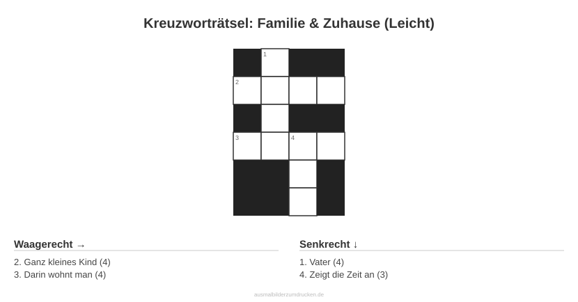 Kreuzworträtsel Kreuzworträtsel: Familie & Zuhause (Leicht) aus der Kategorie Familie - kostenlos ausdrucken