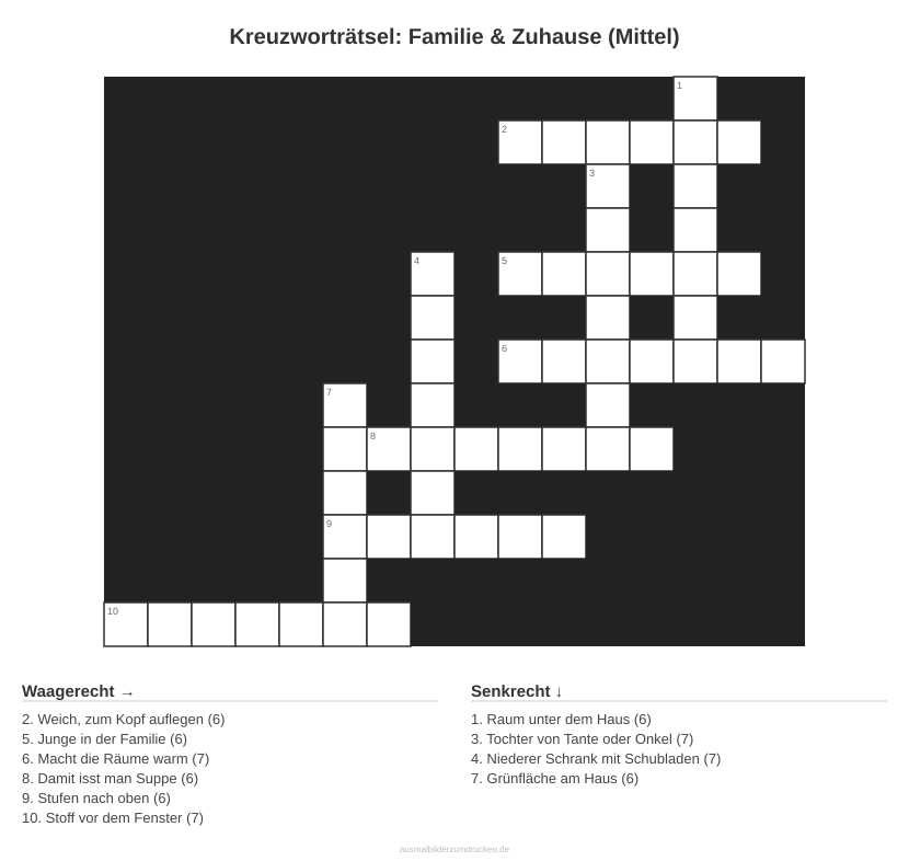 Kreuzworträtsel Kreuzworträtsel: Familie & Zuhause (Mittel) aus der Kategorie Familie - kostenlos ausdrucken