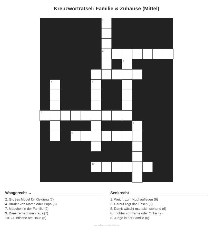 Kreuzworträtsel Kreuzworträtsel: Familie & Zuhause (Mittel) aus der Kategorie Familie - kostenlos ausdrucken