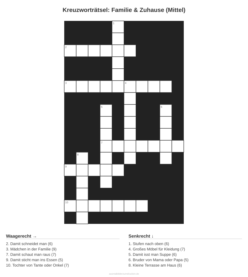 Kreuzworträtsel Kreuzworträtsel: Familie & Zuhause (Mittel) aus der Kategorie Familie - kostenlos ausdrucken