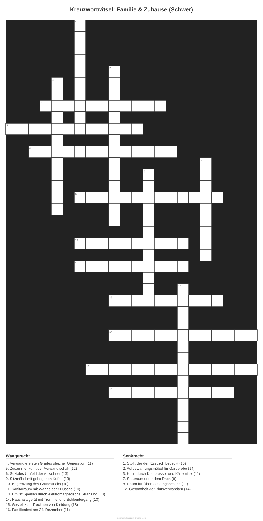 Kreuzworträtsel Kreuzworträtsel: Familie & Zuhause (Schwer) aus der Kategorie Familie - kostenlos ausdrucken