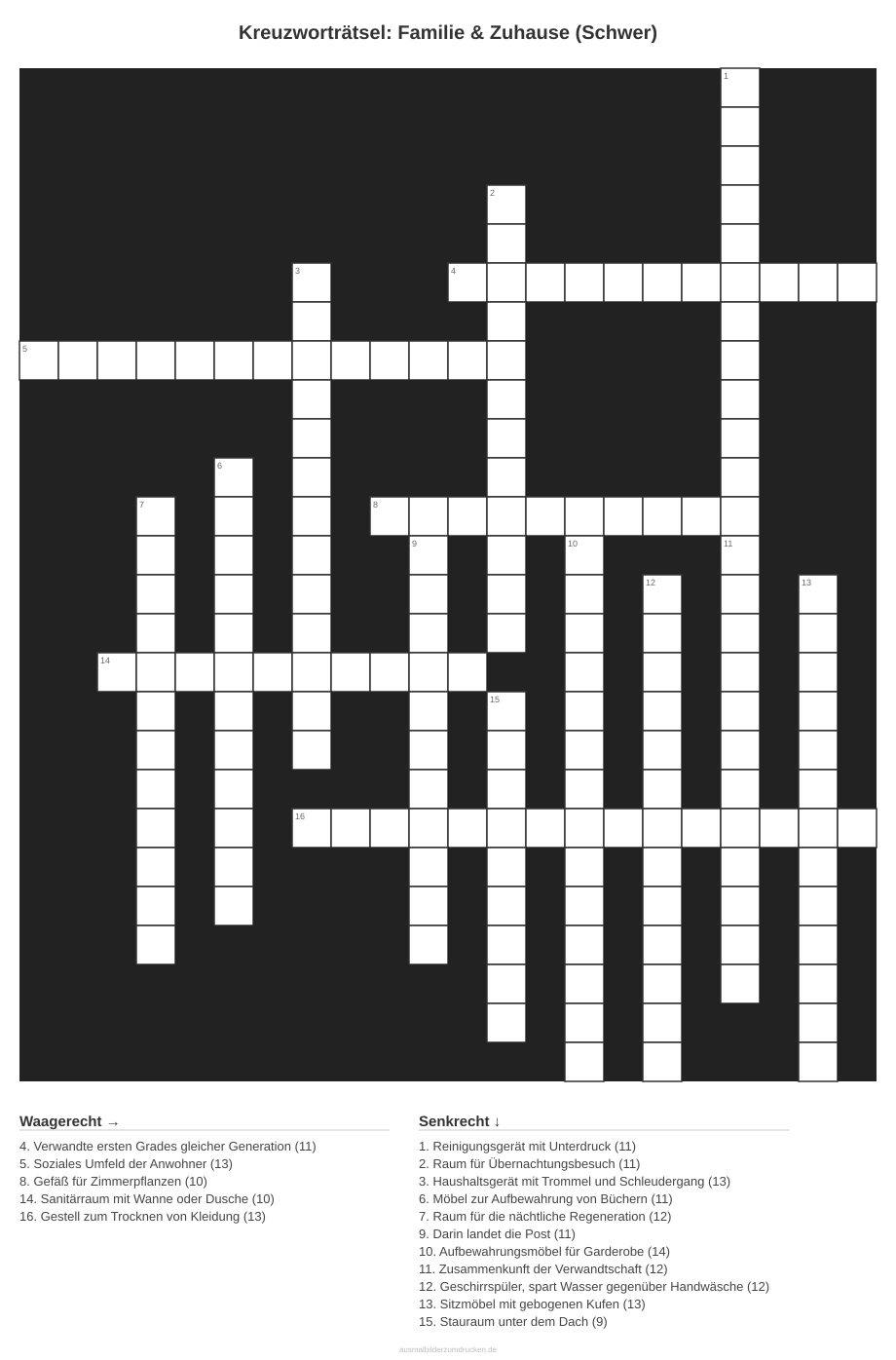 Kreuzworträtsel Kreuzworträtsel: Familie & Zuhause (Schwer) aus der Kategorie Familie - kostenlos ausdrucken
