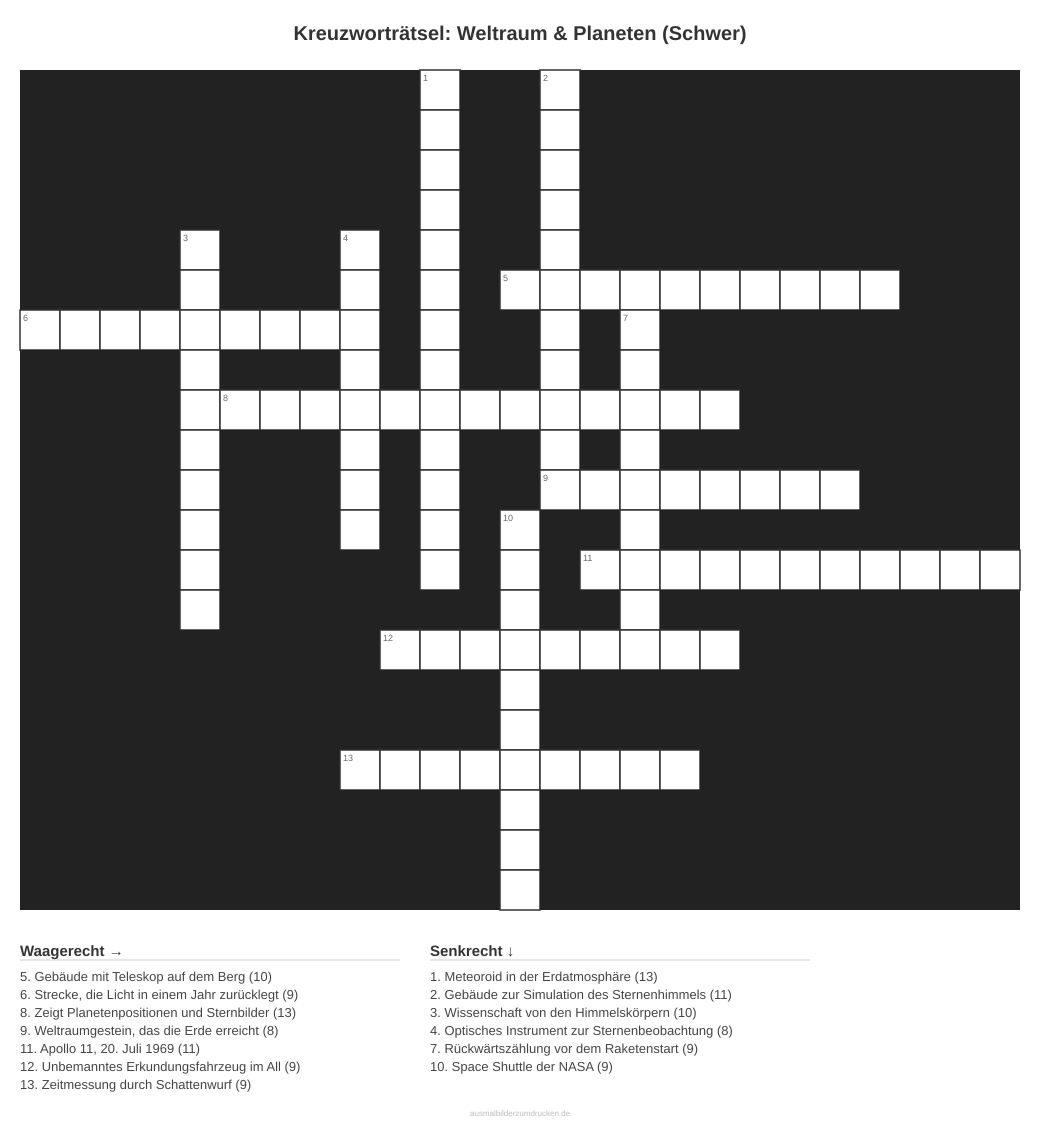 Kreuzworträtsel Kreuzworträtsel: Weltraum & Planeten (Schwer) aus der Kategorie Weltraum - kostenlos ausdrucken