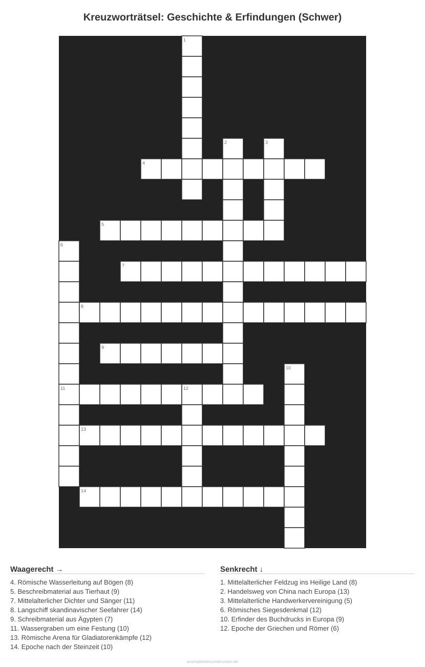 Kreuzworträtsel Kreuzworträtsel: Geschichte & Erfindungen (Schwer) aus der Kategorie Geschichte - kostenlos ausdrucken