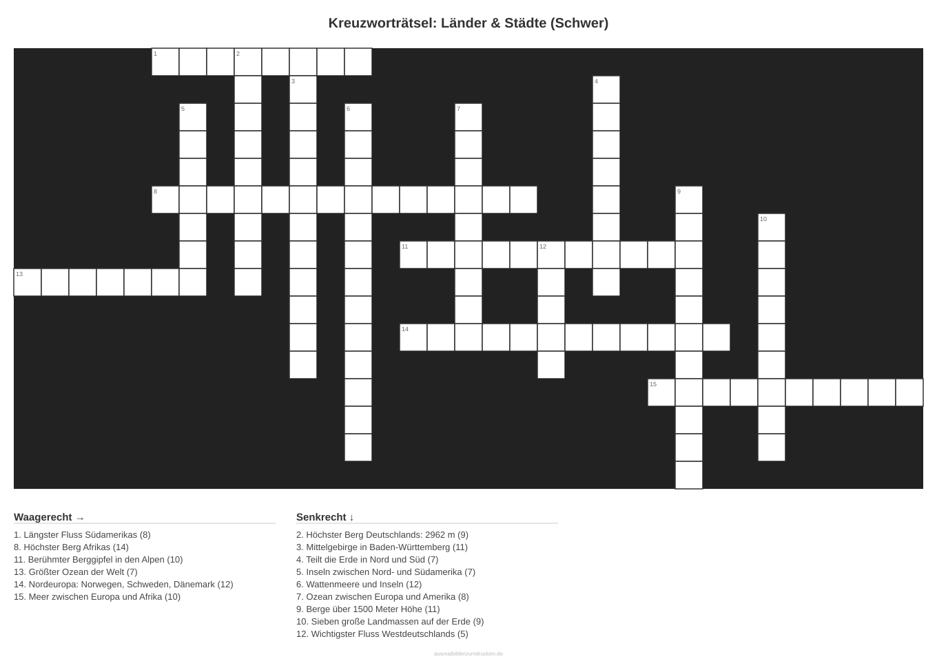 Kreuzworträtsel Kreuzworträtsel: Länder & Städte (Schwer) aus der Kategorie Länder - kostenlos ausdrucken