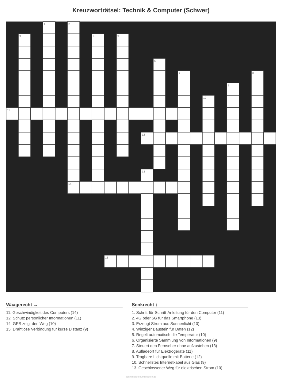 Kreuzworträtsel Kreuzworträtsel: Technik & Computer (Schwer) aus der Kategorie Technik - kostenlos ausdrucken