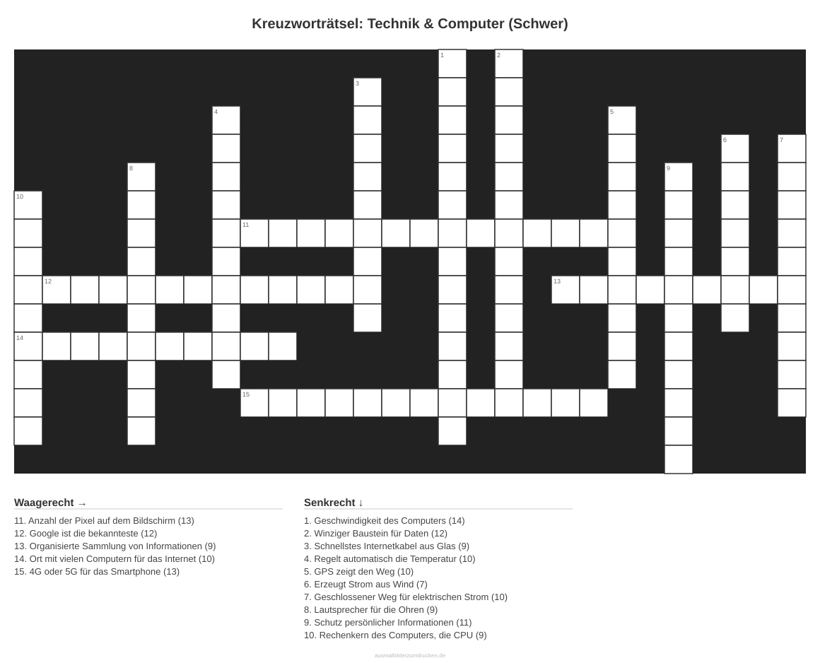 Kreuzworträtsel Kreuzworträtsel: Technik & Computer (Schwer) aus der Kategorie Technik - kostenlos ausdrucken