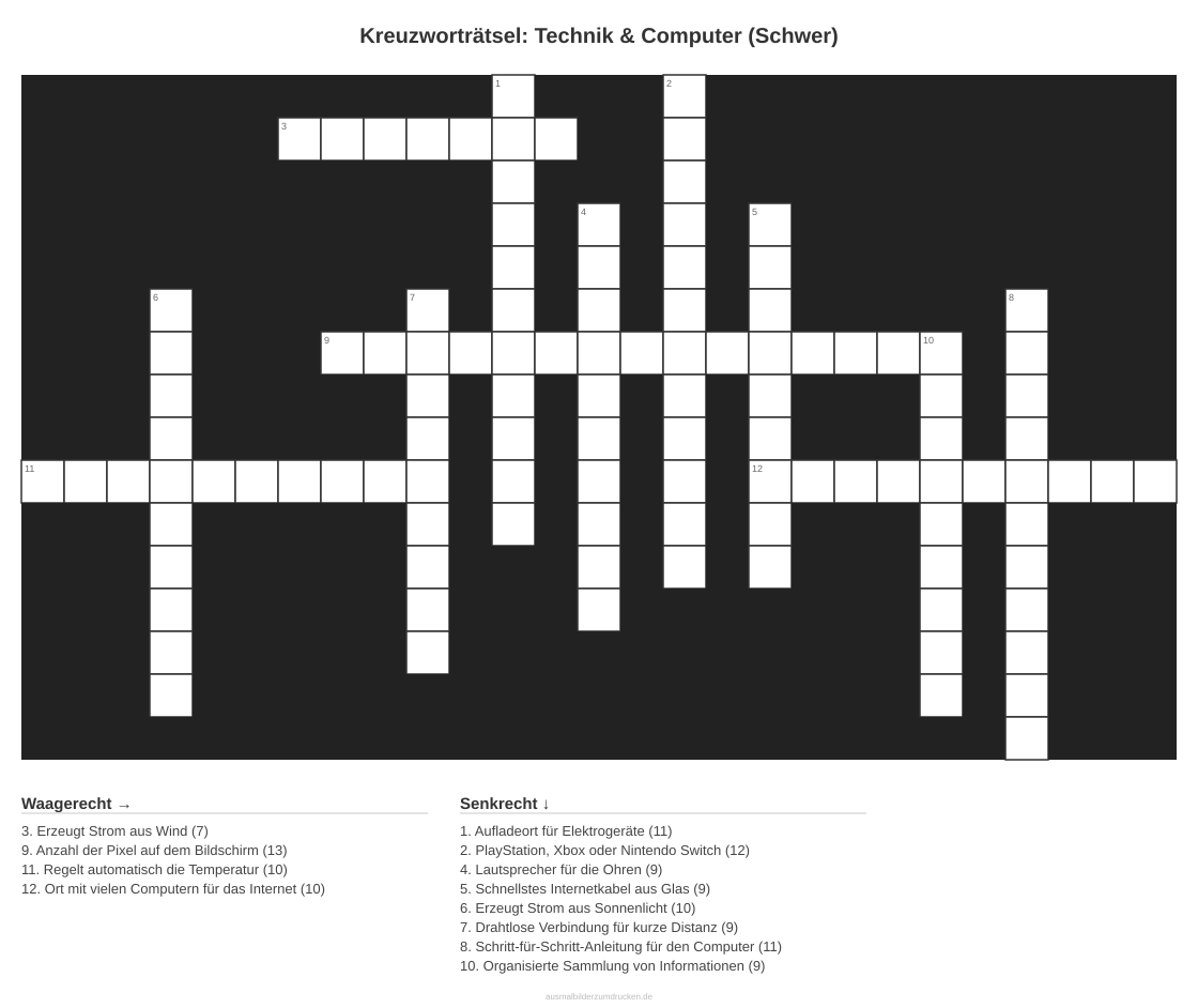 Kreuzworträtsel Kreuzworträtsel: Technik & Computer (Schwer) aus der Kategorie Technik - kostenlos ausdrucken