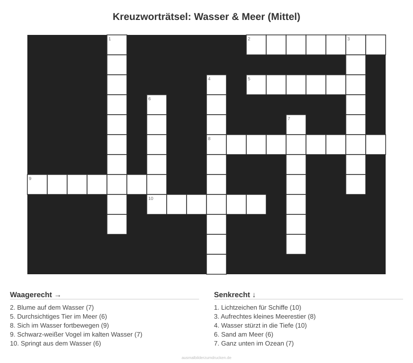 Kreuzworträtsel Kreuzworträtsel: Wasser & Meer (Mittel) aus der Kategorie Wasser - kostenlos ausdrucken