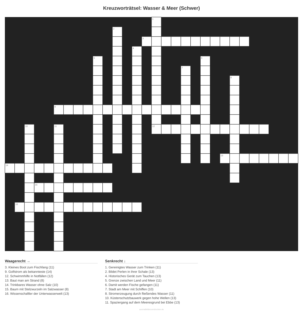 Kreuzworträtsel Kreuzworträtsel: Wasser & Meer (Schwer) aus der Kategorie Wasser - kostenlos ausdrucken