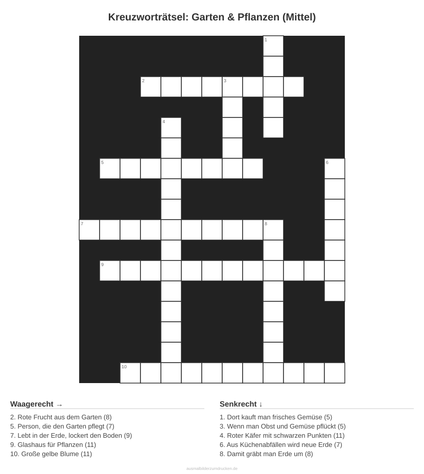 Kreuzworträtsel Kreuzworträtsel: Garten & Pflanzen (Mittel) aus der Kategorie Garten - kostenlos ausdrucken