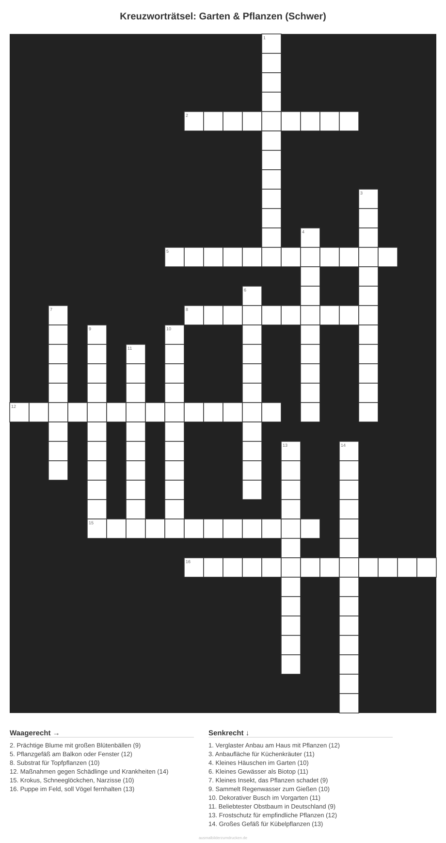 Kreuzworträtsel Kreuzworträtsel: Garten & Pflanzen (Schwer) aus der Kategorie Garten - kostenlos ausdrucken