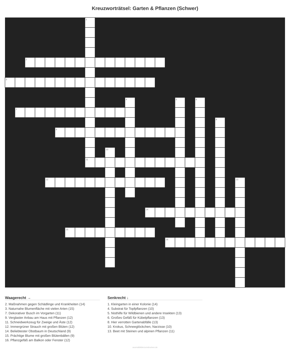 Kreuzworträtsel Kreuzworträtsel: Garten & Pflanzen (Schwer) aus der Kategorie Garten - kostenlos ausdrucken